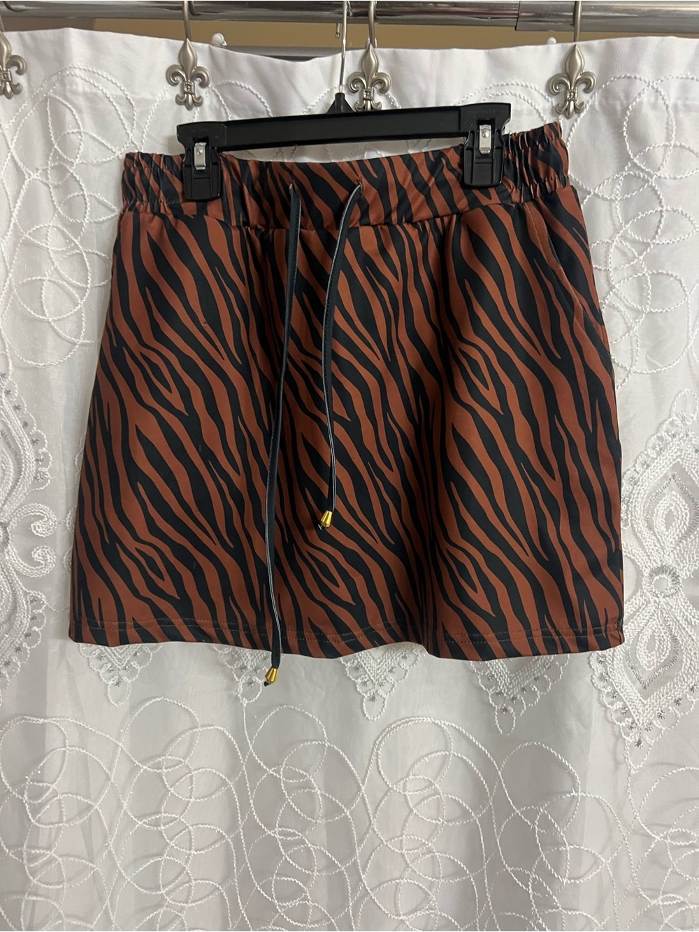 Women’s Brown Zebra Print Skort with Drawstring Waist